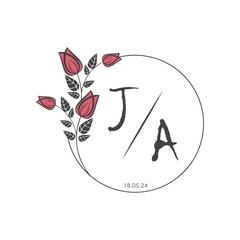 initial monogram wedding with creative circle line flower.