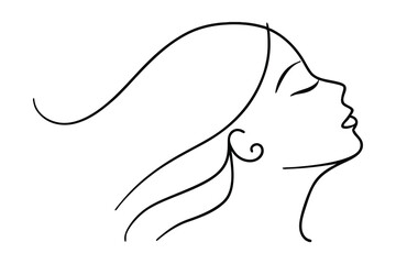 Minimalist Line Art Drawing Of A Womans Profile With Flowing Hair And Earring