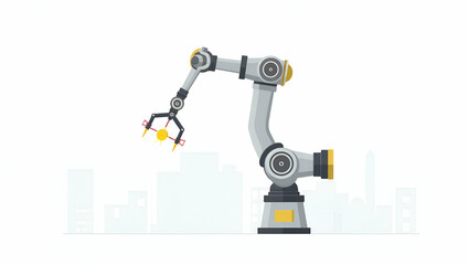 Flat Depicting advanced industrial robotic arms with precise mechanical design and integrated control systems to optimize manufacturing processes and automation. in  Simple flat cute vector illustrati