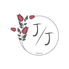 initial monogram wedding with creative circle line flower.