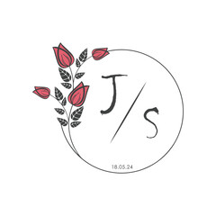 Obraz premium initial monogram wedding with creative circle line flower.