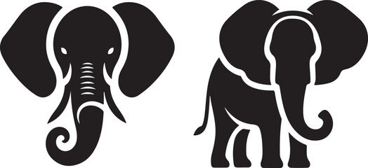 black and white cartoon illustration of a  elephant silhouette 