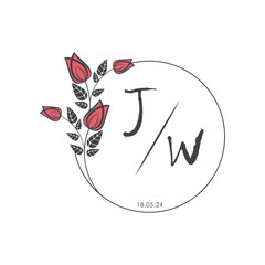 initial monogram wedding with creative circle line flower.