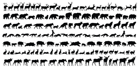 A big set of silhouettes of forest animals.
