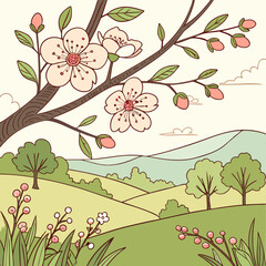 Spring Nature Background with Blooming Pink Flowers