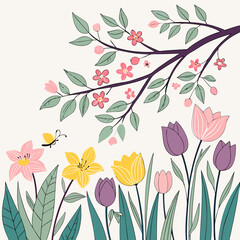 Beautiful Spring Horizon with Petals in the Wind
