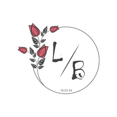 initial monogram wedding with creative circle line flower.