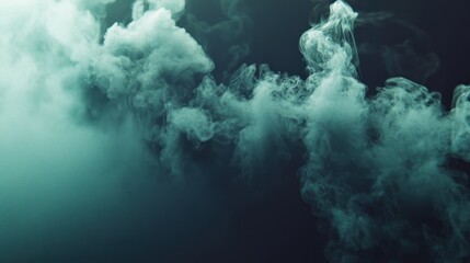 Misty teal smoke plumes against a dark backdrop.  Soft, ethereal smoke billows and swirls, creating a dramatic visual effect.  A gradient of teal and dark gray shades adds depth and ambiance