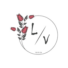 initial monogram wedding with creative circle line flower.
