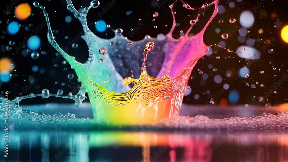 Poster concept splashing refreshing lightbulb idea droplet with colorful paint of liquid unique creative id