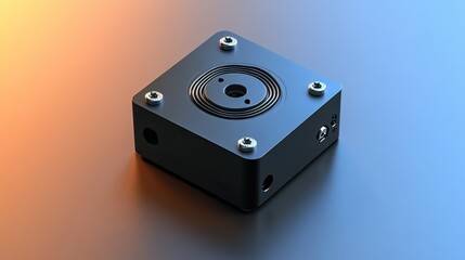 Obraz premium Stepper motor and driver module placed on two-tone gradient background
