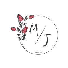 initial monogram wedding with creative circle line flower.