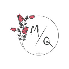 initial monogram wedding with creative circle line flower.