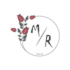 initial monogram wedding with creative circle line flower.