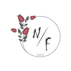 initial monogram wedding with creative circle line flower.