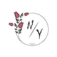 initial monogram wedding with creative circle line flower.