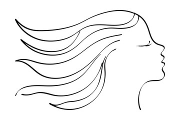Line Art Woman Profile With Flowing Hair Minimalist Design Elegant Portrait