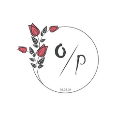 initial monogram wedding with creative circle line flower.
