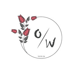 initial monogram wedding with creative circle line flower.