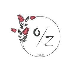 initial monogram wedding with creative circle line flower.