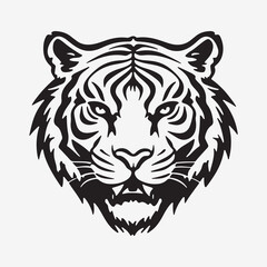 3d tiger face black and white silhouette vector illustration.
