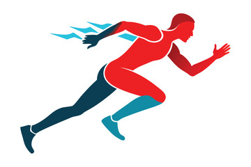 Athlete Running Silhouette, Fast Motion, Black and White Illustration, Sport Icon Style