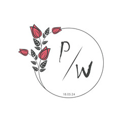initial monogram wedding with creative circle line flower.