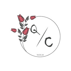 Obraz premium initial monogram wedding with creative circle line flower.