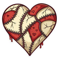 Design a bold, vector illustration of a monstrous heart, crafted from jagged, overlapping shapes.  Use vibrant, contrasting colors.