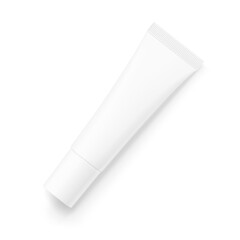 Blank plastic tube mockup for lip balm, eye cream with cap. Front view. Vector illustration isolated on white background. Can be use for your design, advertising, promo and etc. EPS10.