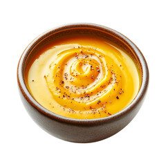 A Bowl of Creamy Butternut Squash Soup with a Swirl Isolated on Transparent Background