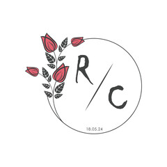 initial monogram wedding with creative circle line flower.