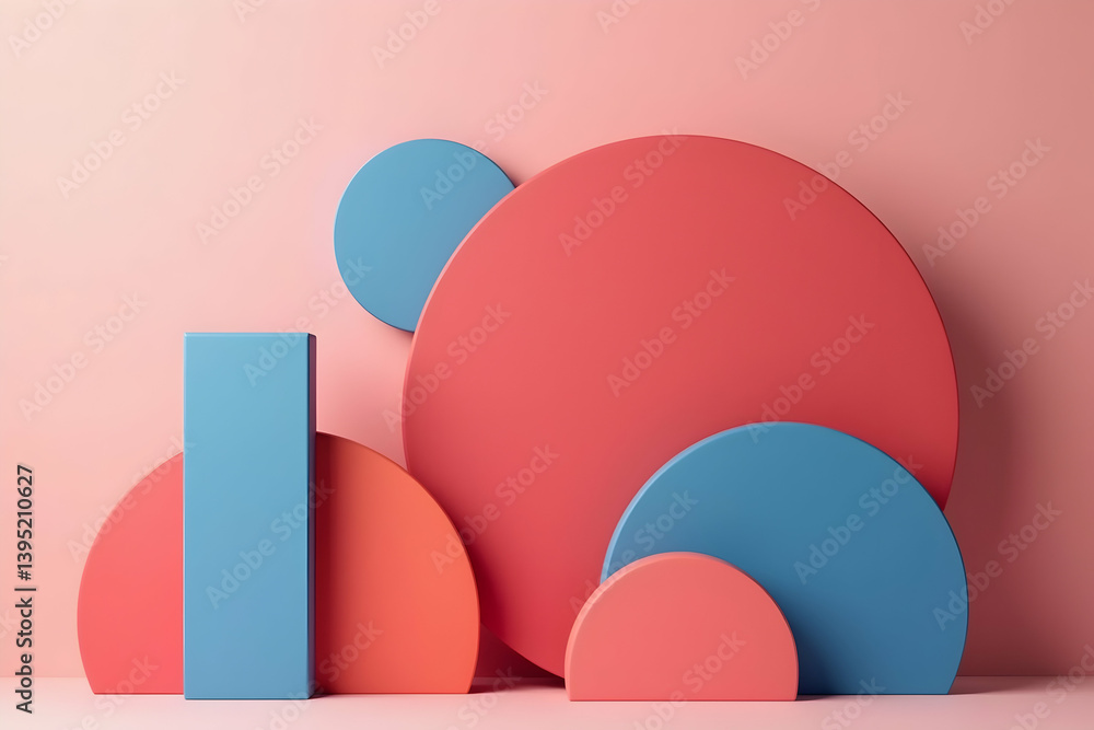 Aufkleber visually striking composition of geometrical shapes in pink and blue hue, creating a minimalist aest