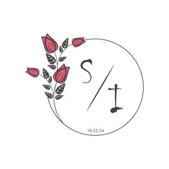 initial monogram wedding with creative circle line flower.