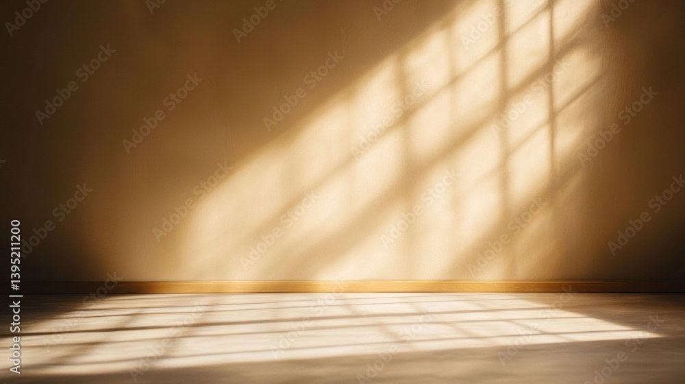 Poster a sunlit room with soft shadows cast by a window, creating a warm and inviting atmosphere.