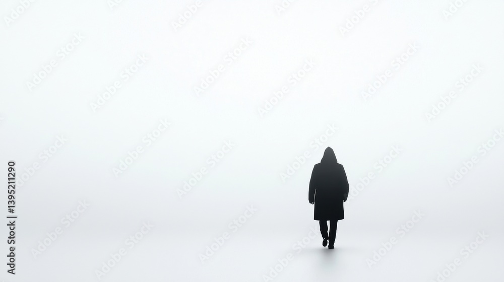 Poster a solitary figure walks through a vast, foggy landscape, creating a sense of isolation and introspec