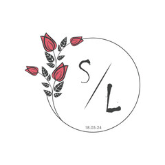 initial monogram wedding with creative circle line flower.