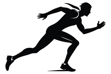 Silhouette of a Male Athlete Running Fast, Forward Motion, Muscular Build, Black and White