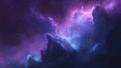 Fototapeta premium A vibrant purple and blue nebula with stars in a dark space background.