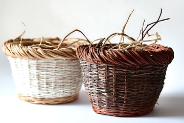 Stylish handmade wicker basket, blending rustic charm with eco-friendly storage for home decor or crafts.