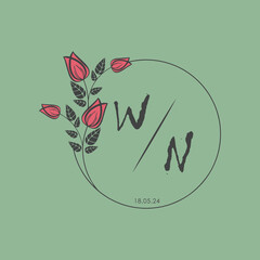 initial monogram wedding with creative circle line flower.