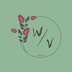 initial monogram wedding with creative circle line flower.