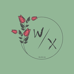 initial monogram wedding with creative circle line flower.