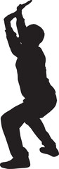  vector; silhouette side view a man standing holding or pushing up something imaginary