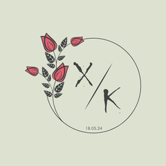 initial monogram wedding with creative circle line flower.