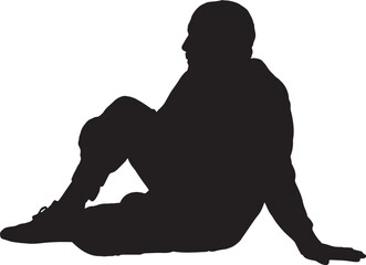  vector; silhouette side view of relaxed man sitting on the floor