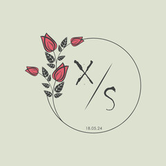 initial monogram wedding with creative circle line flower.