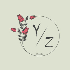 initial monogram wedding with creative circle line flower.