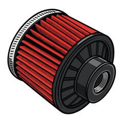 Create a bold, vector illustration of a motorcycle air filter, emphasizing its internal structure with strong lines and contrasting colors.