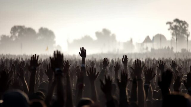 Crowd Raises Hands in Worship Toward the Holy Spirit Above Generative AI